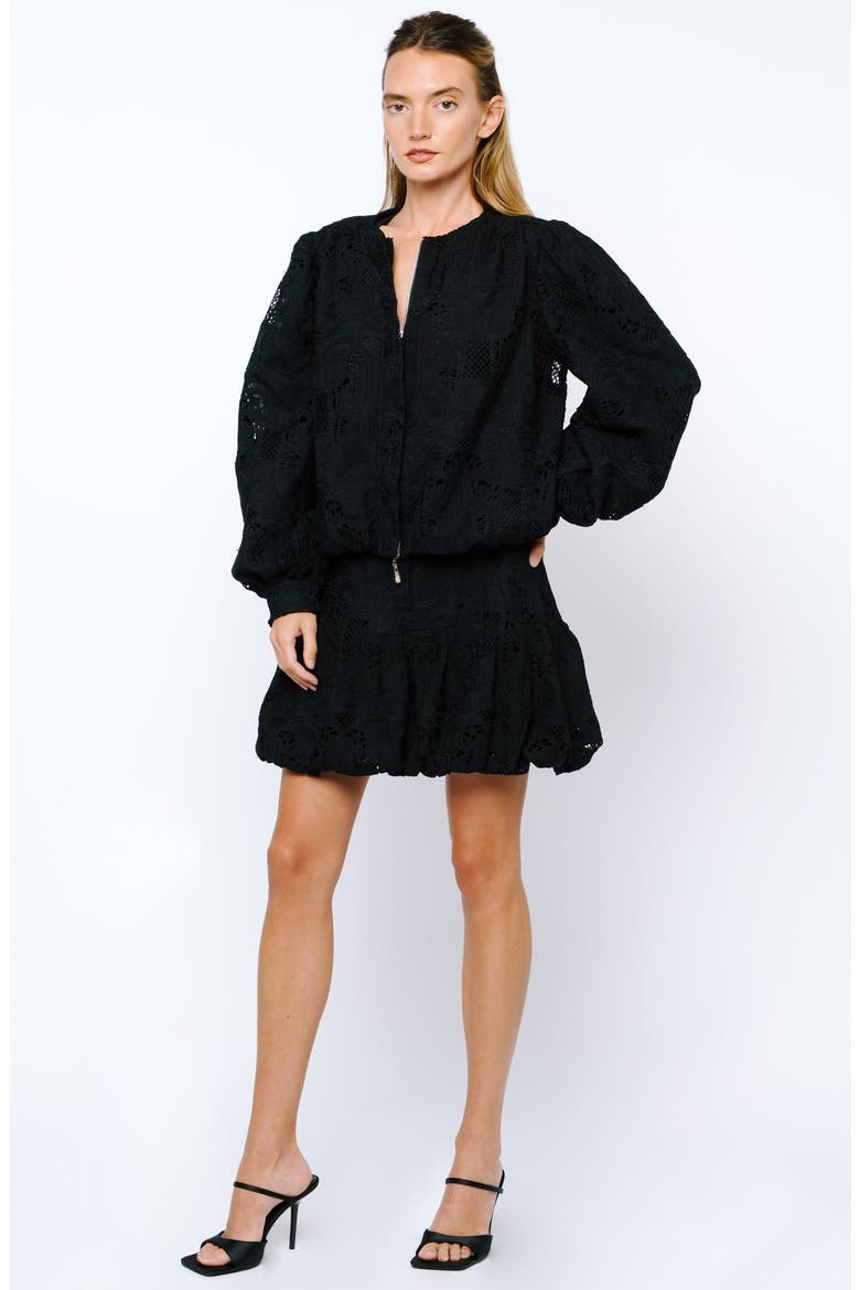 Donna Eyelet Bomber Jacket, Alternate, color, BLACK