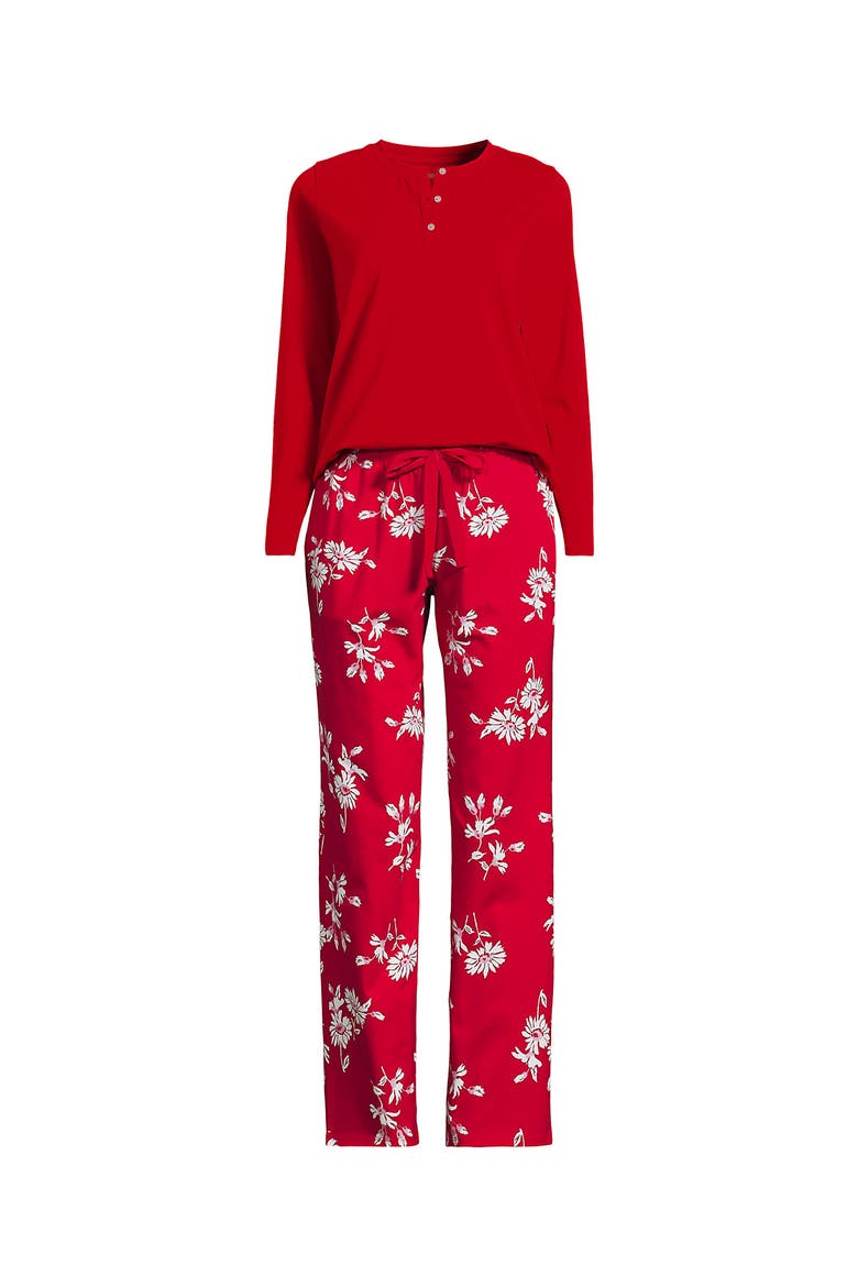 Knit 2 Piece Pajama Set - Long Sleeve Top and Pants, Alternate, color, Compass Red/Ivory Floral