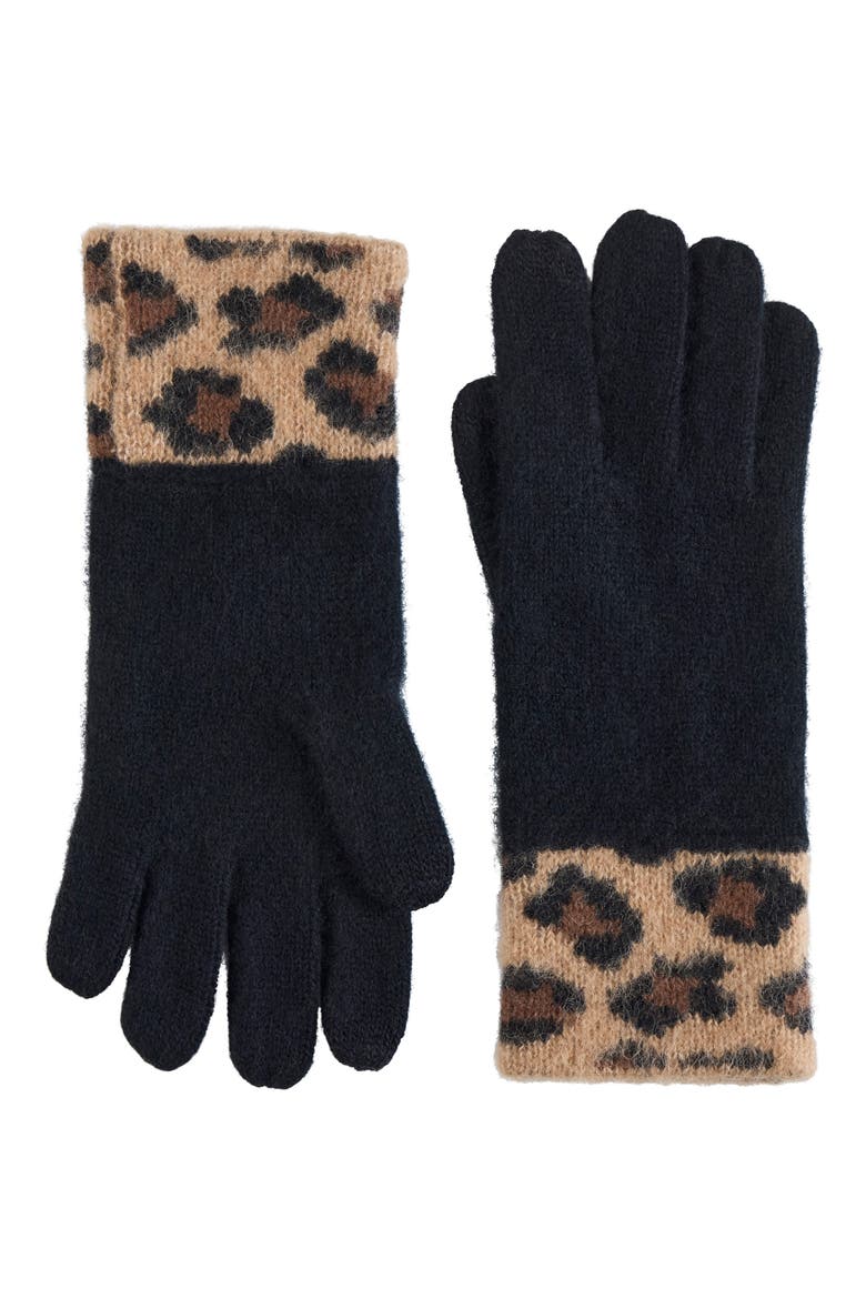 Cashmere Leopard Gloves, Main, color, BLACK