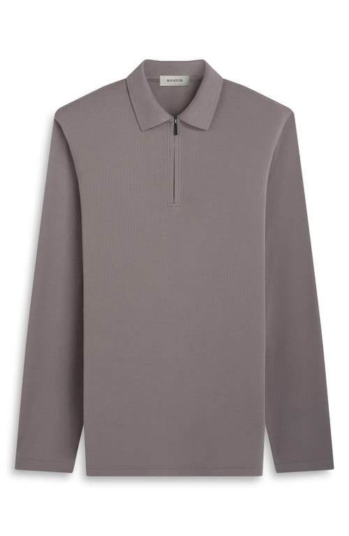 Bugatchi Ottoman Rib Half Zip Long Sleeve Polo In Brown