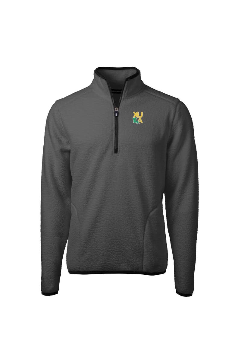 Cutter & Buck Men's Cutter & Buck  Gray/Black Xavier University of Louisiana Gold Rush Cascade Eco Sherpa Fleece Quarter-Zip Pullover Jacket, Alternate, color, 