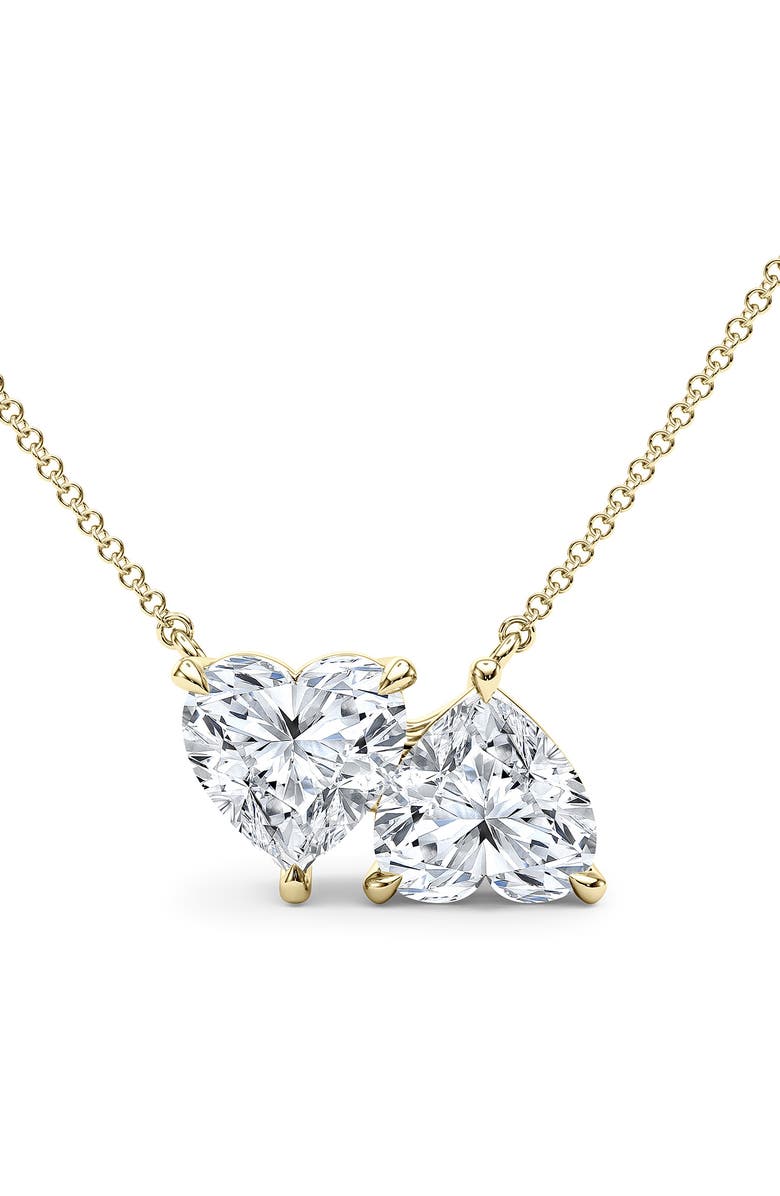 HauteCarat Lab Grown Diamond Twin Heart Pendant Necklace, Alternate, color, 