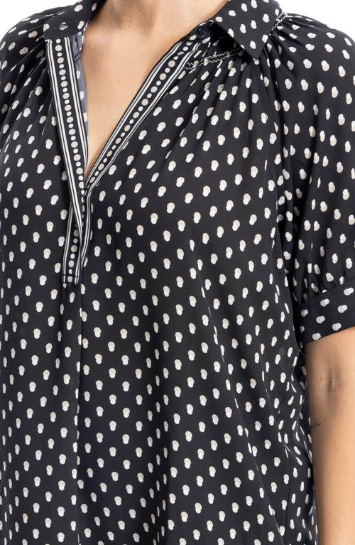 Max Studio Short Sleeve Crepe Blouse In Black/ecru Shadow Dots