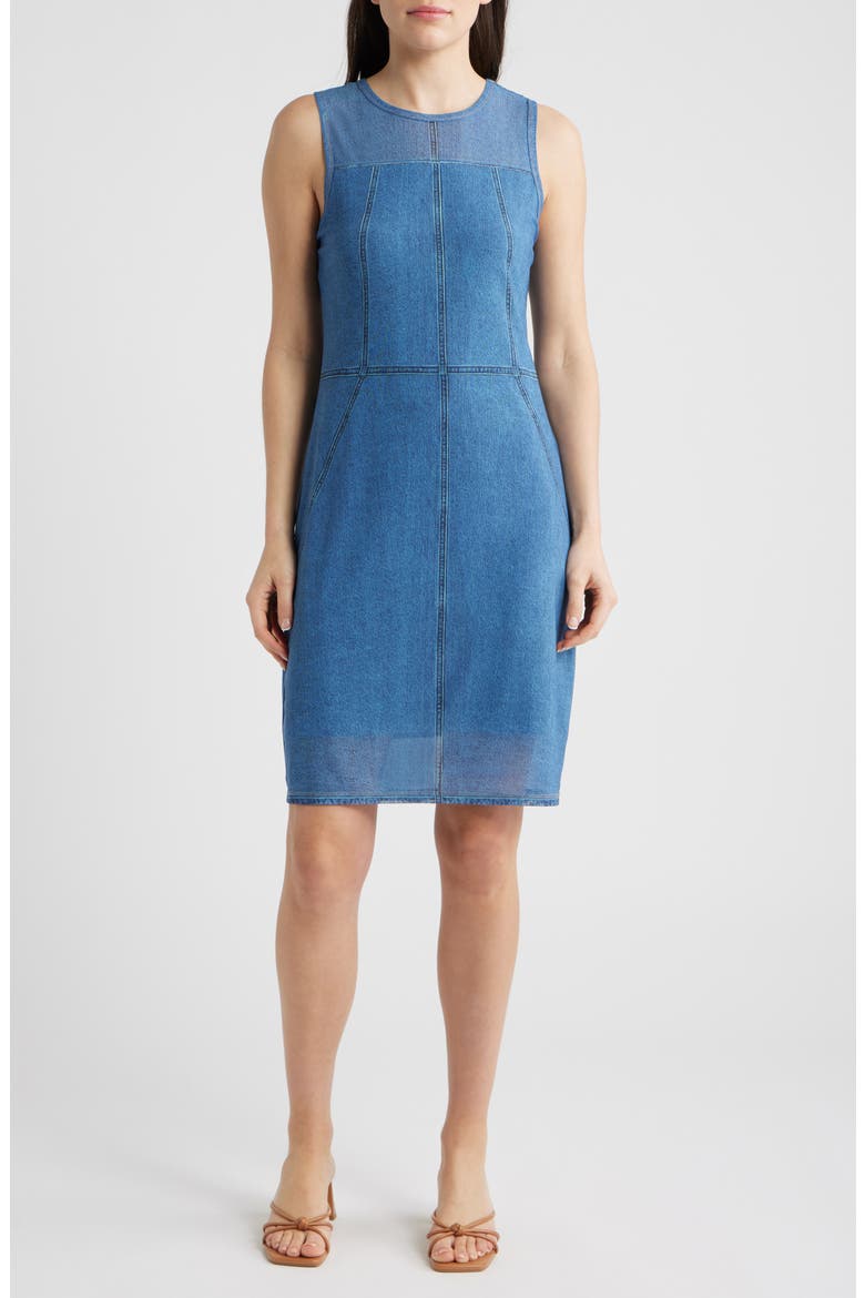 Denim & Mesh Minidress, Main, color, INDIGO
