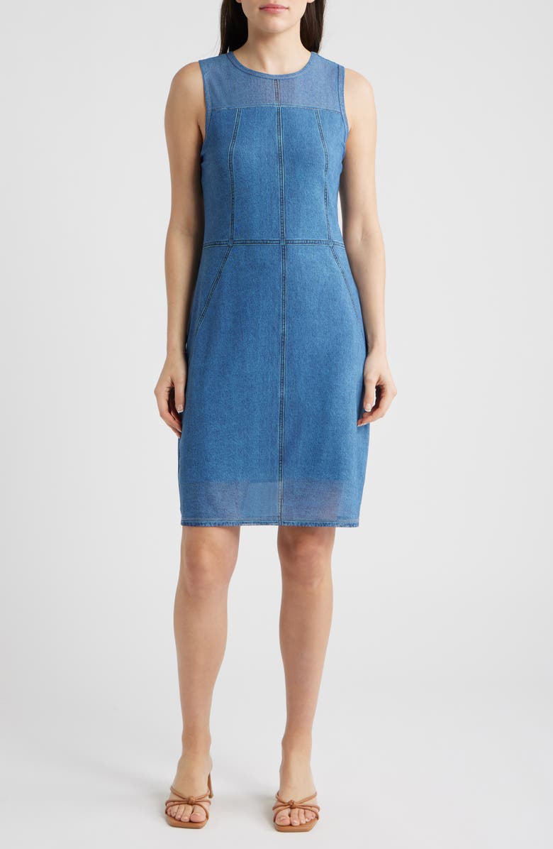 CITY BLUES Denim & Mesh Minidress, Main, color, Indigo
