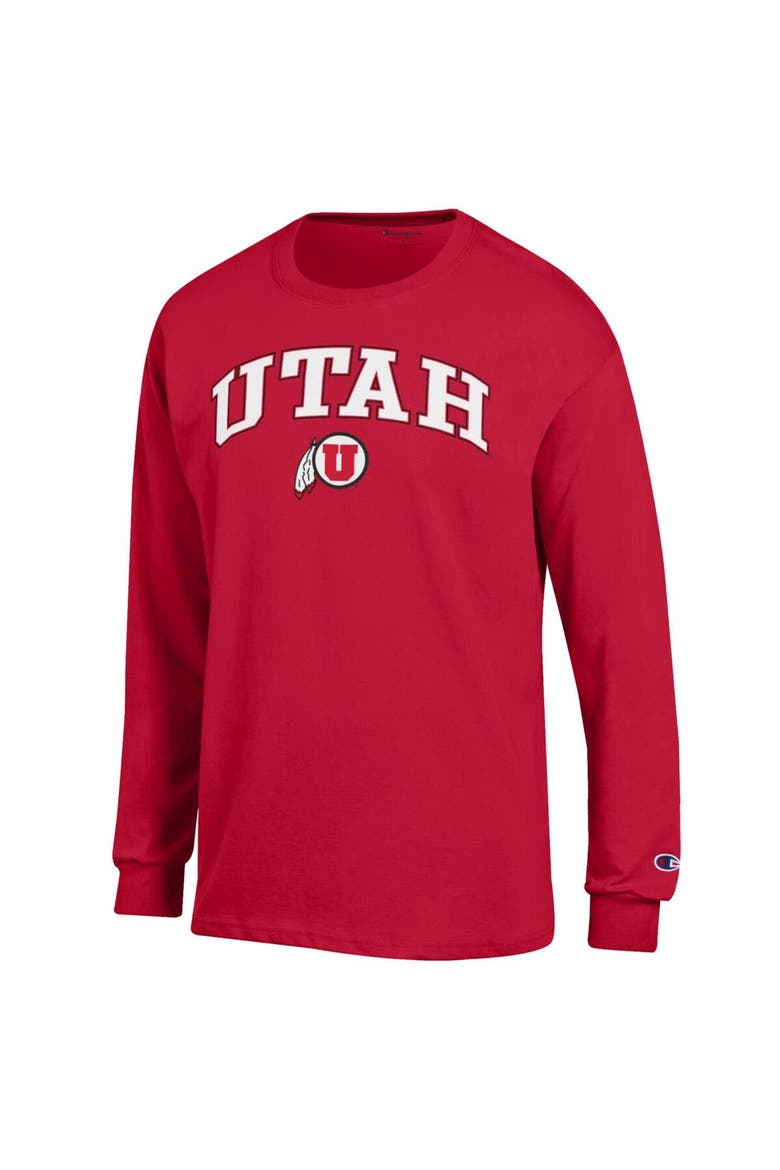 Men's Champion  Red Utah Utes Arch Over Logo Long Sleeve T-Shirt, Alternate, color, Red