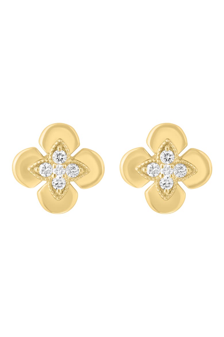 14K Gold Plated Sterling Silver Diamond Flower Stud Earrings, Alternate, color, GOLD