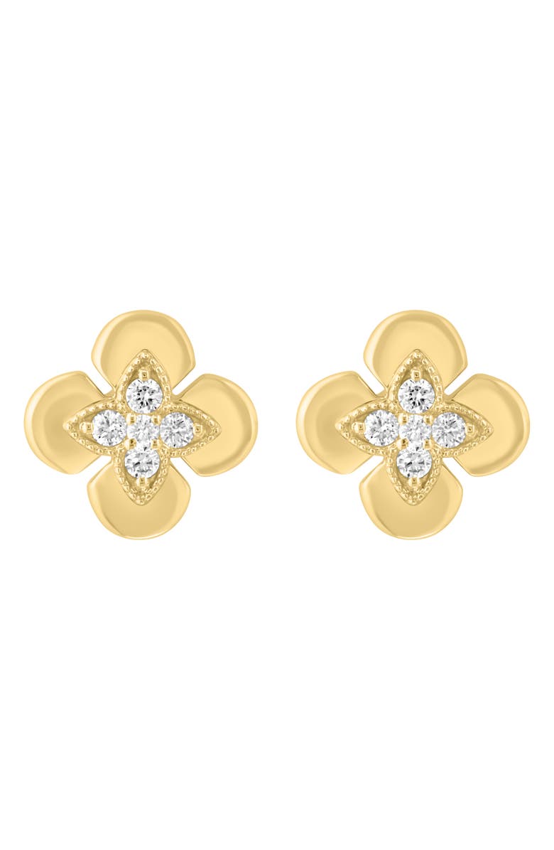 EFFY 14K Gold Plated Sterling Silver Diamond Flower Stud Earrings, Alternate, color, Gold