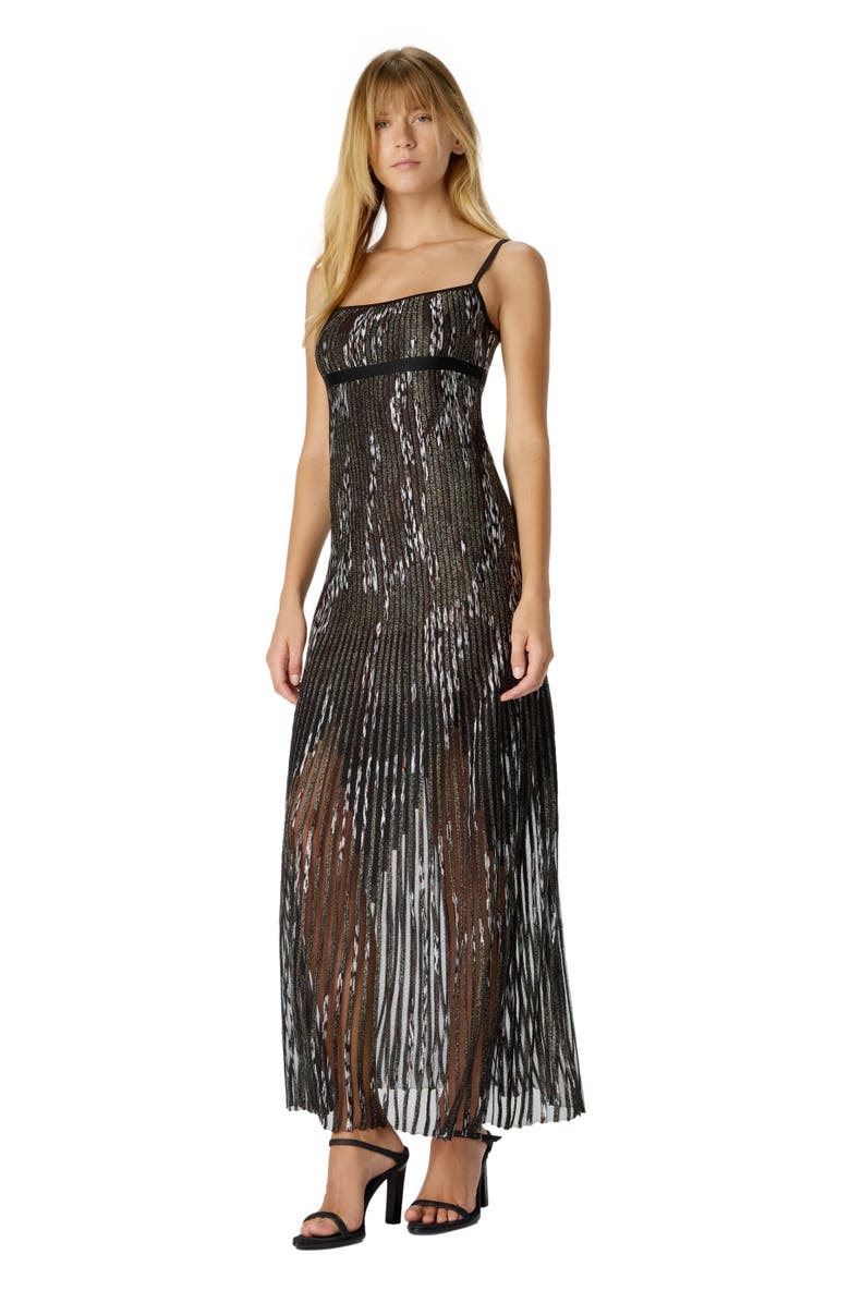 Missoni Long Dress With Pleated Zigzag Pattern, Main, color, Black