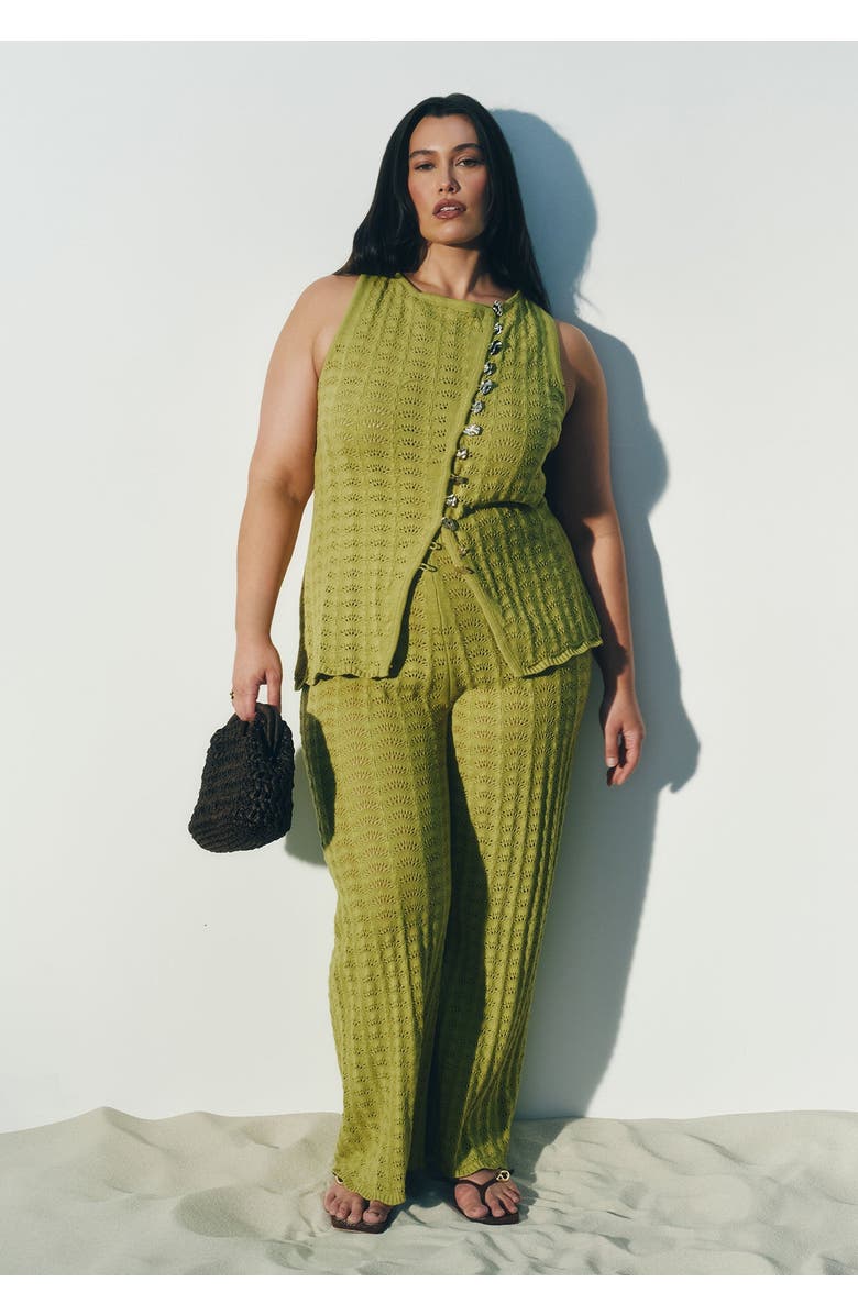 ELOQUII Pointelle Stitch Sweater Pant, Main, color, Lentil Sprout