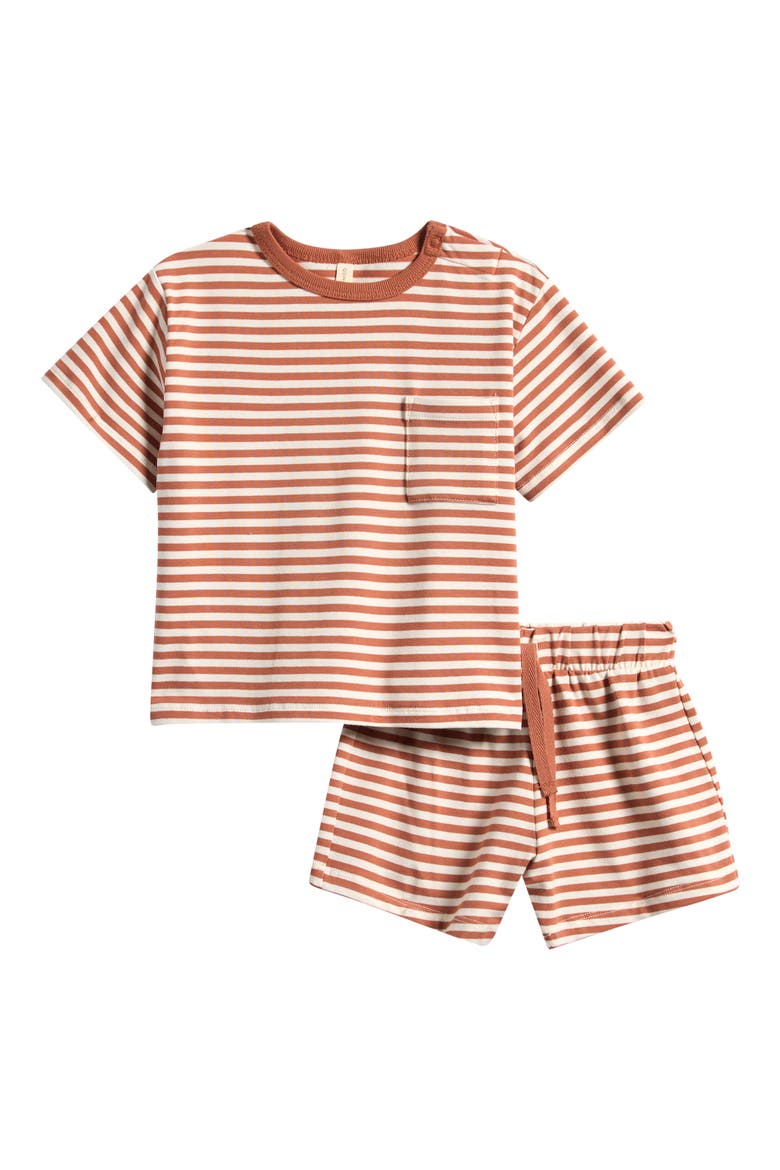 Stripe T-Shirt & Shorts Set, Main, color, POPPY