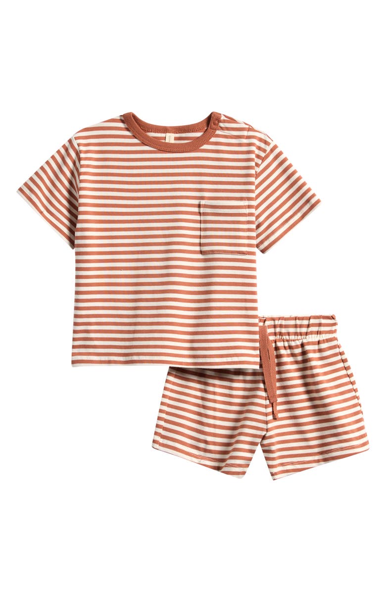 QUINCY MAE Stripe T-Shirt & Shorts Set, Main, color, Poppy