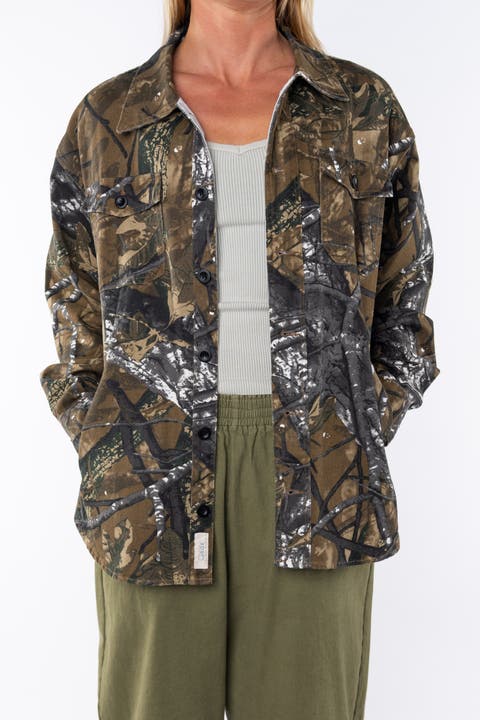 Gender Inclusive Bucky Camo Split Hem Shirt Jacket