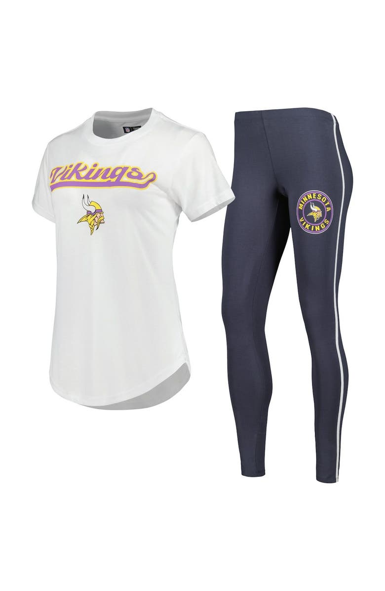 CONCEPTS SPORT Women's Concepts Sport White/Charcoal Minnesota Vikings Sonata T-Shirt & Leggings Sleep Set, Main, color, White