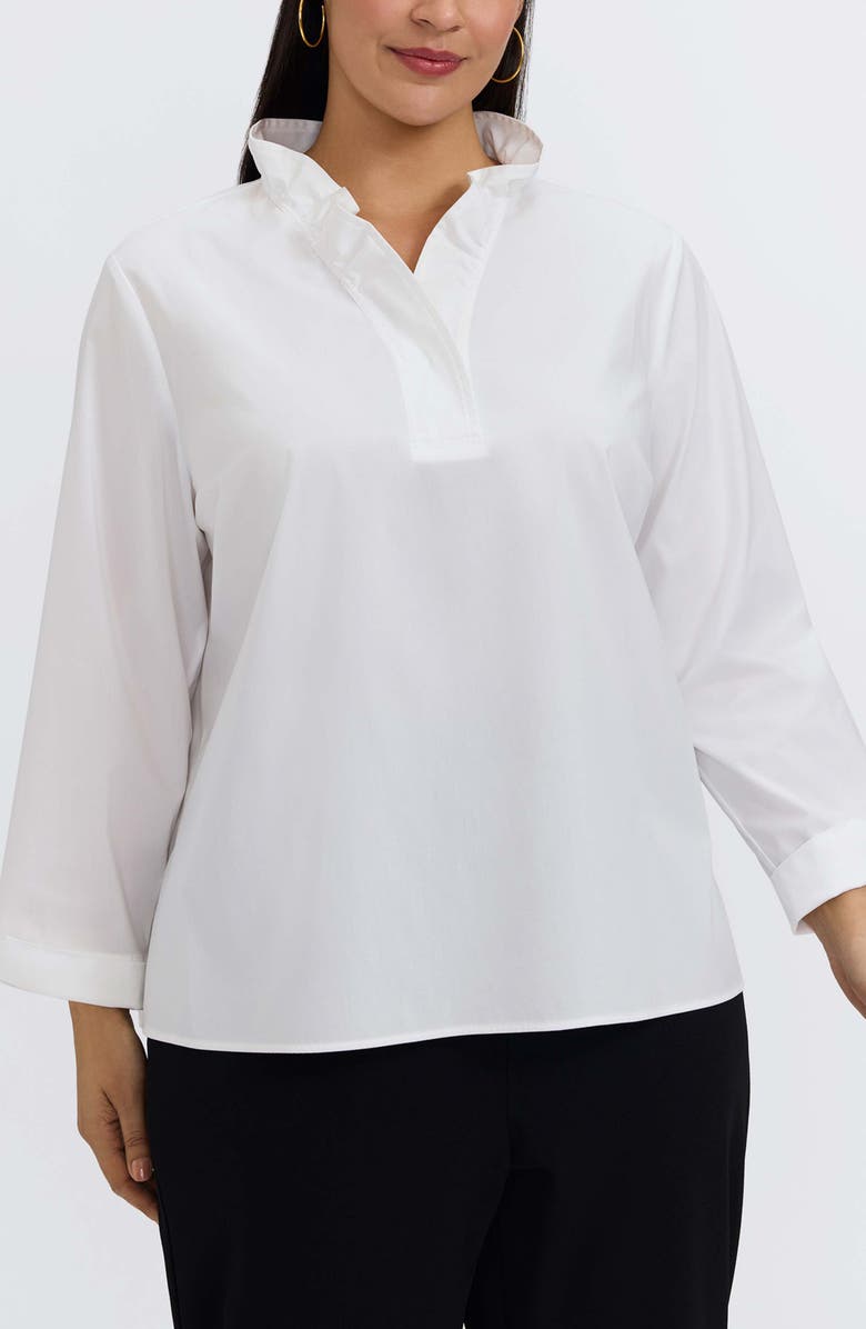 Foxcroft Tammy Ruffle Collar Cotton Blend Top, Main, color, White