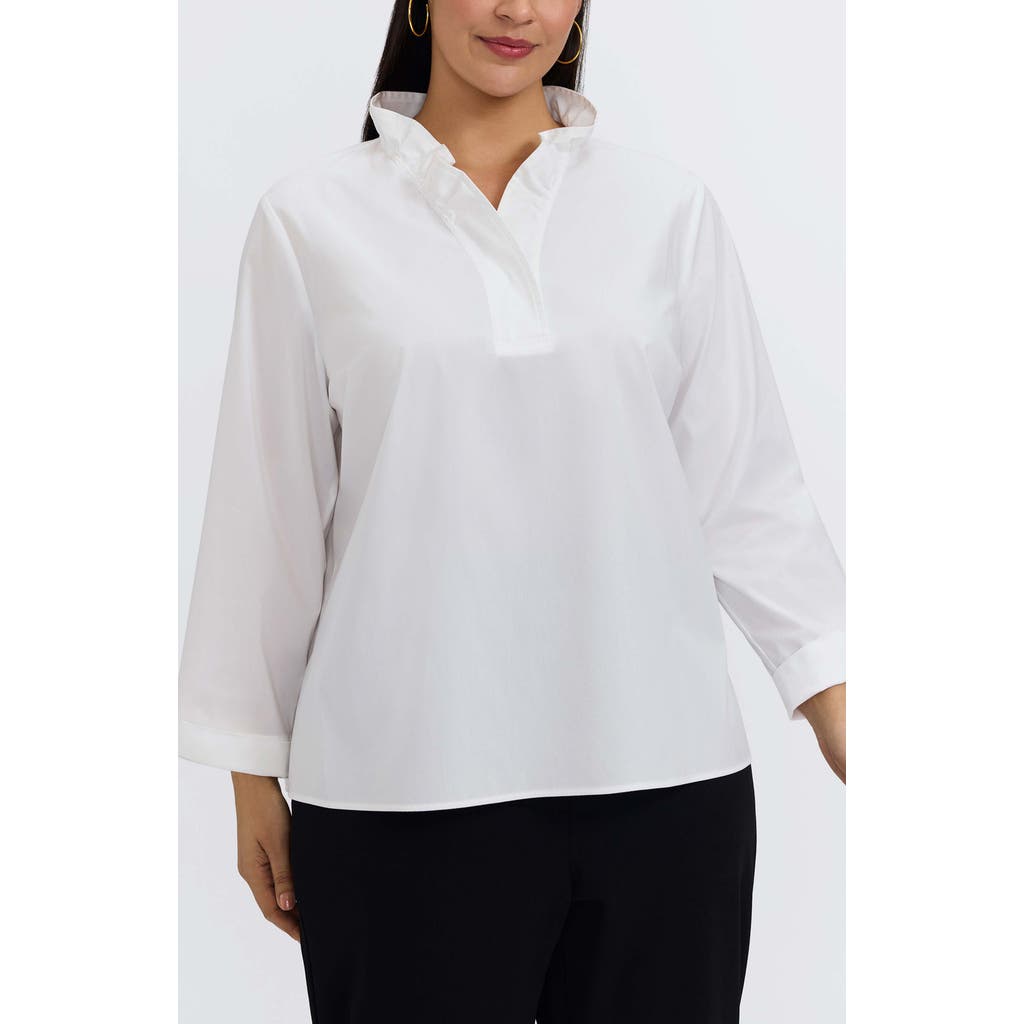 Foxcroft Tammy Ruffle Collar Cotton Blend Top In White