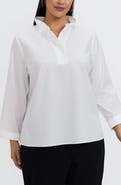 Foxcroft Tammy Ruffle Collar Cotton Blend Top