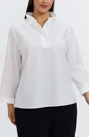 Foxcroft Tammy Ruffle Collar Cotton Blend Top