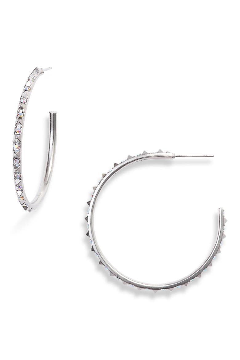 Veronica Hoop Earrings, Main, color, IRIDESCENT CRYSTAL/ SILVER