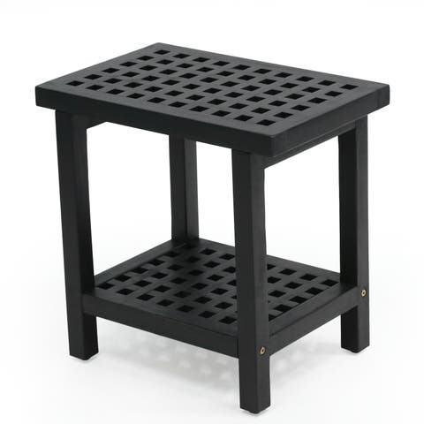Armin 18.1" Modern Classic Grid Slat Solid Acacia Wood Indoor/Outdoor Shower Stool