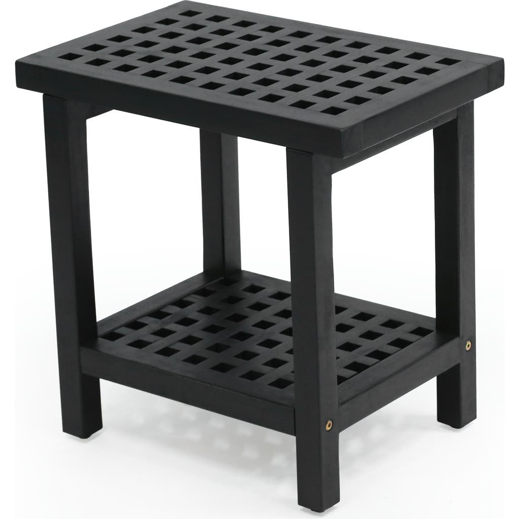 Jonathan Y Armin 18.1" Modern Classic Grid Slat Solid Acacia Wood Indoor/outdoor Shower Stool In Black