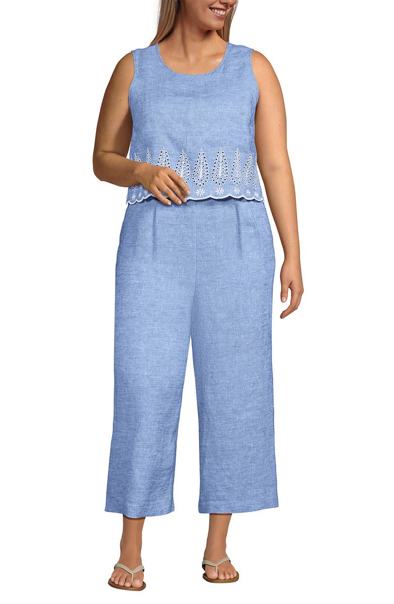 Lands' End Linen Sleeveless Embroidered Jumpsuit, Main, color,
