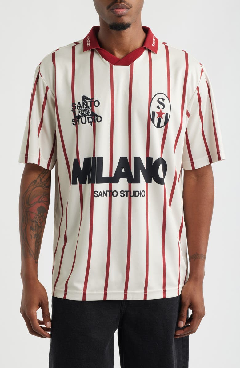 SANTO STUDIO Milano 7 Johnny Collar Short Sleeve Club Jersey, Main, color, Cream