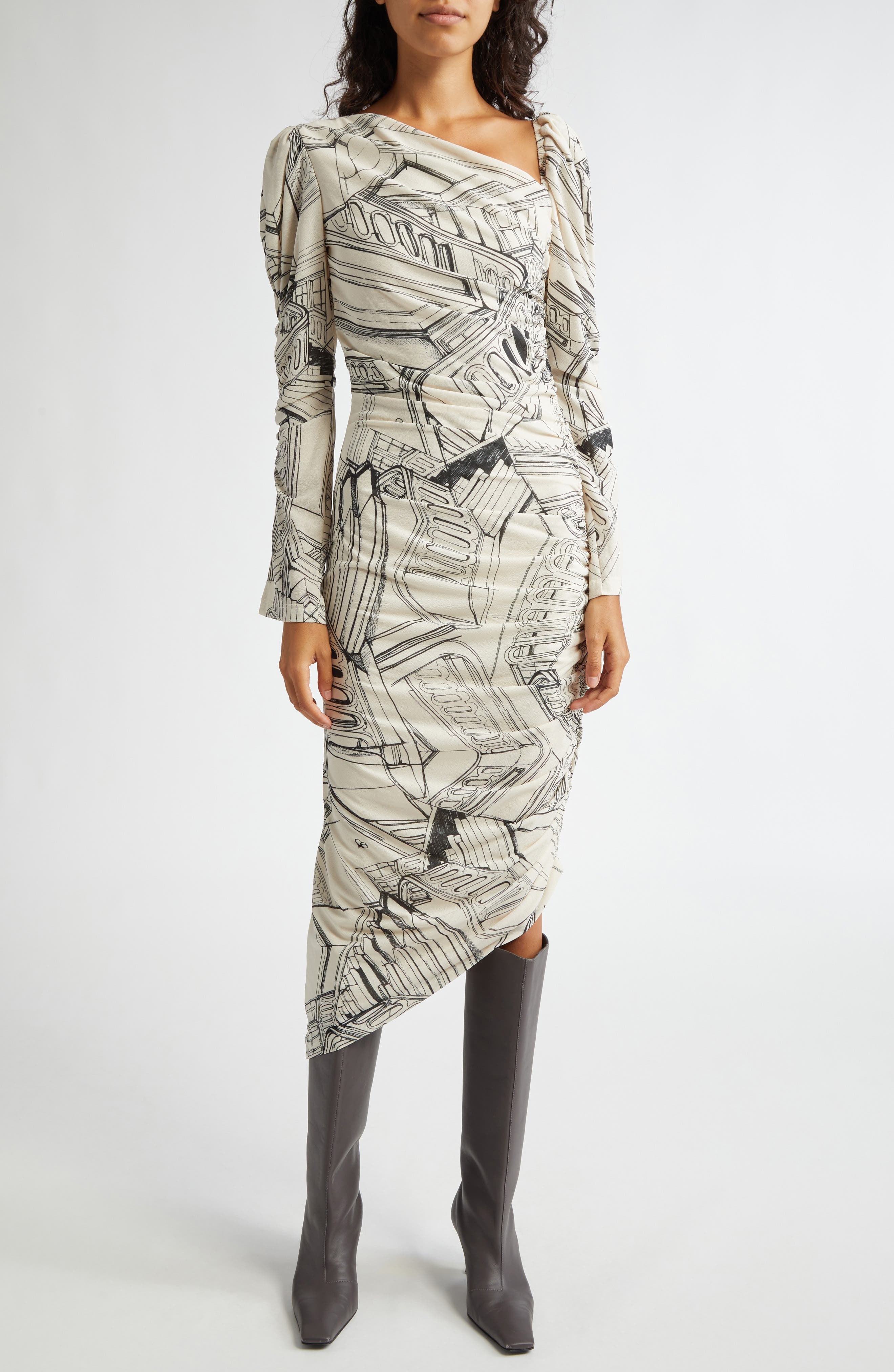 Stine Goya Staircase Print Long Sleeve Asymmetric Dress
