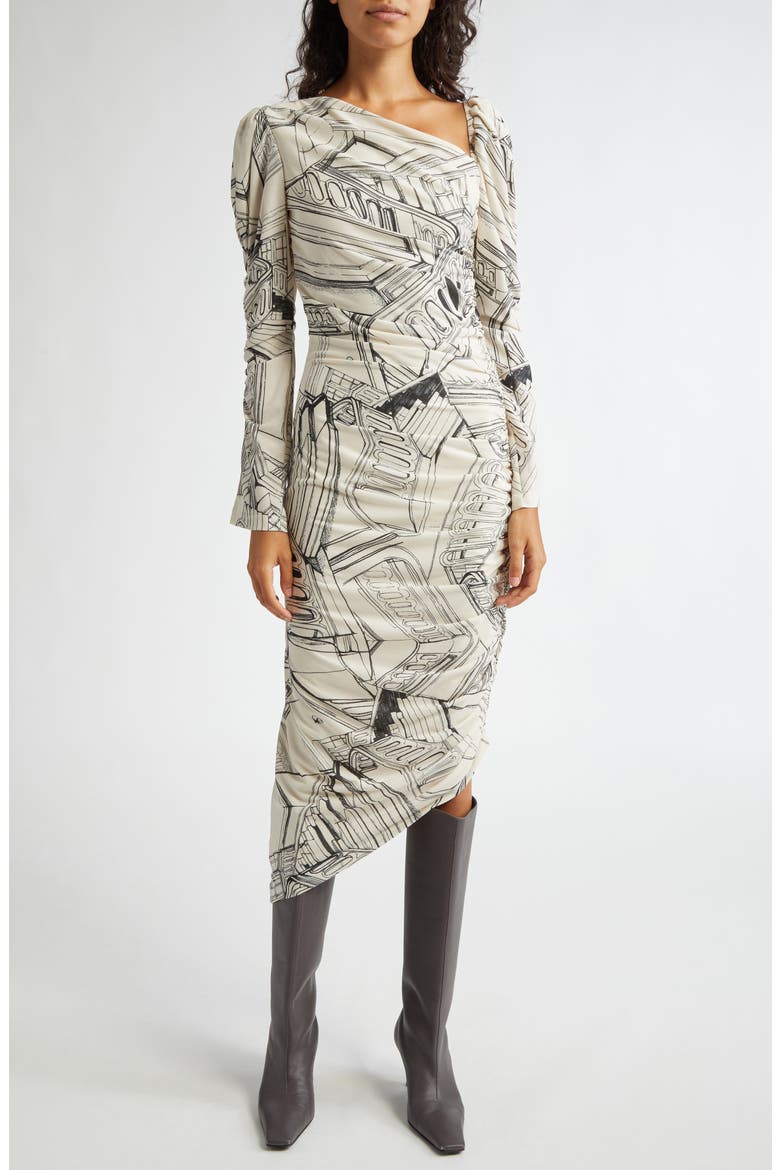 Staircase Print Long Sleeve Asymmetric Dress, Main, color, FINELINE STAIRCASE