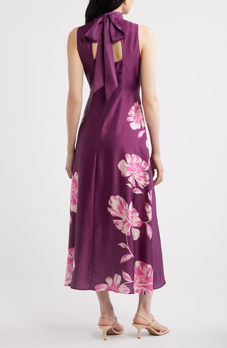 Eliza J Floral Print Sleeveless Satin Maxi Dress, Alternate, color, Plumberry