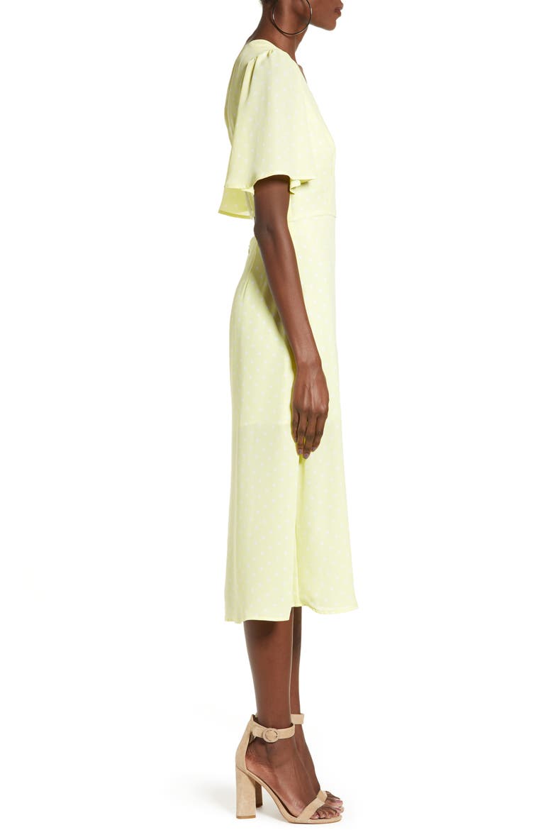 Flutter Sleeve Midi Dress, Alternate, color, YELLOW MERINGUE DOT