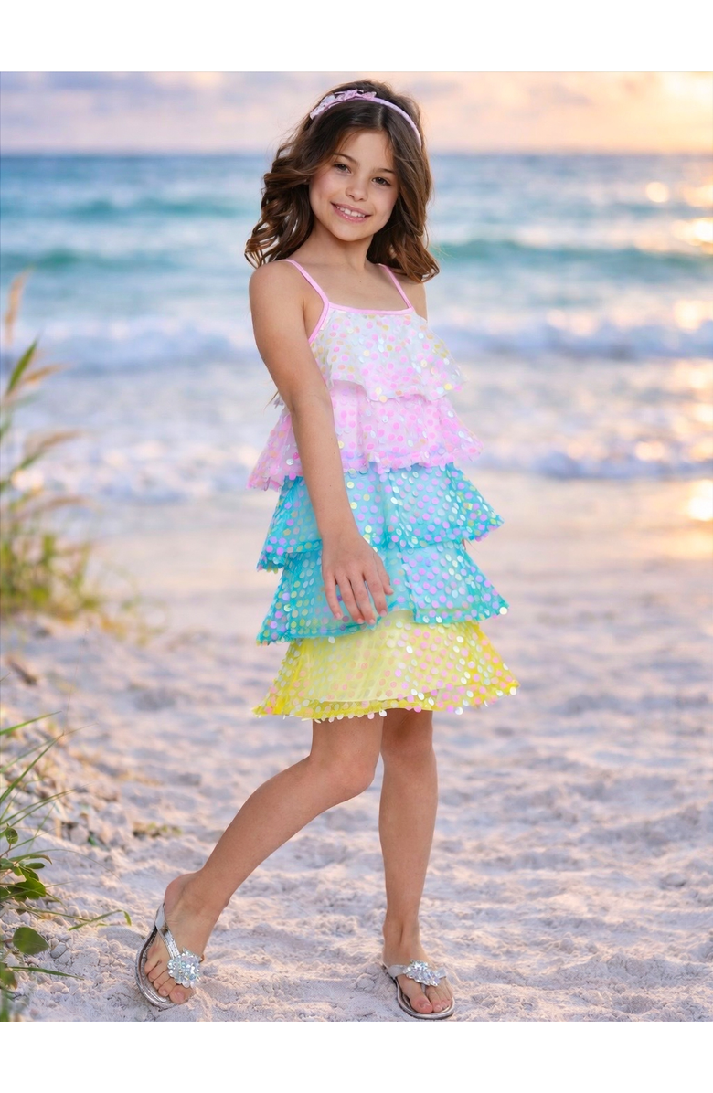 Mia Belle Girls Cute Mermaid Sparkle  Tiered Dress, Alternate, color, Pink
