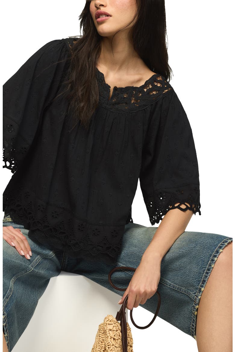 Battenburg Lace Embroidered Top, Alternate, color, CAVIAR