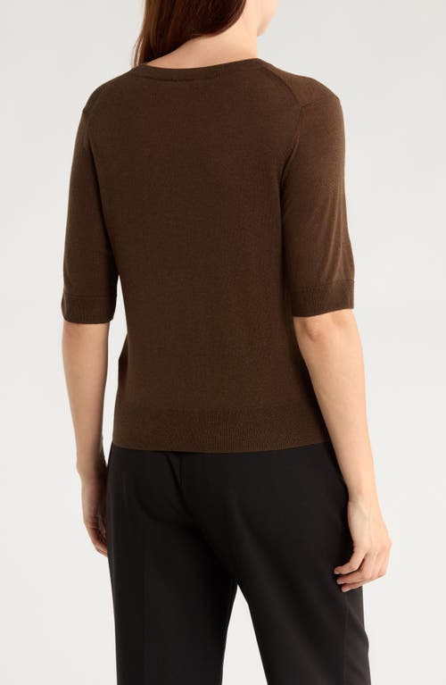Vince Short Sleeve Wool Blend Sweater In Brown