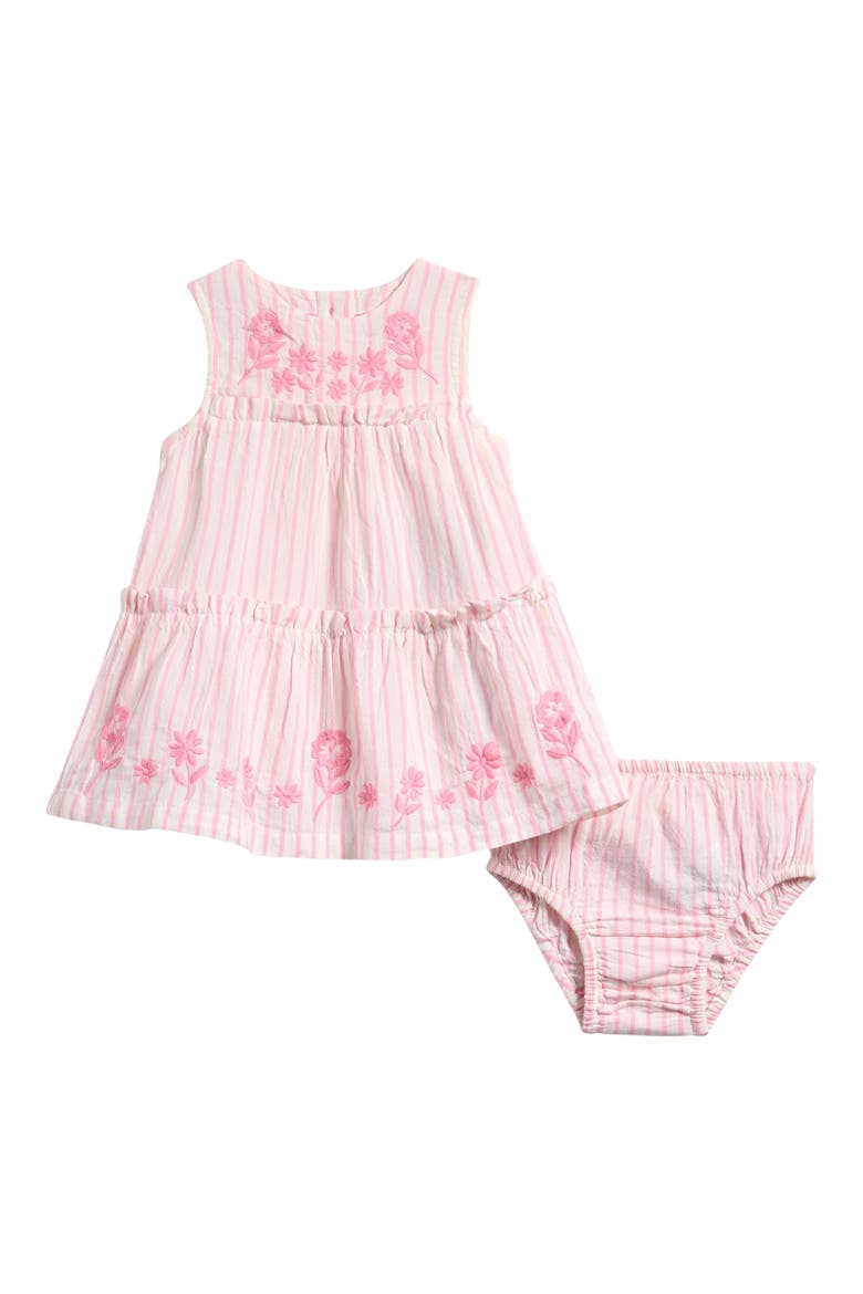 Tiered Ruffle Cotton Dress, Main, color, PINK EMBROIDERED STRIPE