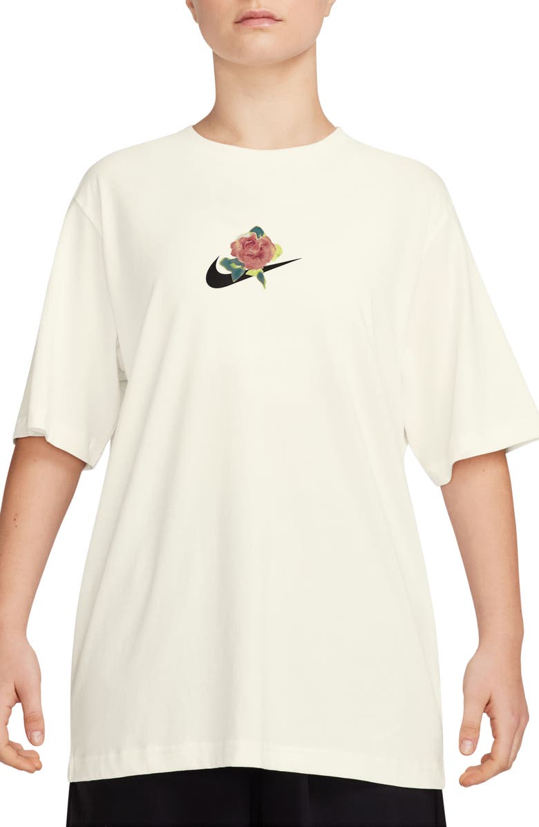 Nike Sportswear Oversize Floral Swoosh Graphic T-Shirt, Main, color, 