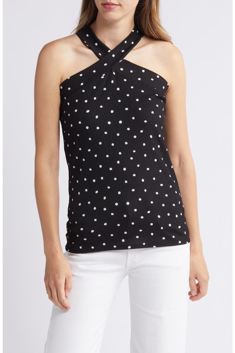 Polka Dot Halter Top, Main, color, BLACK