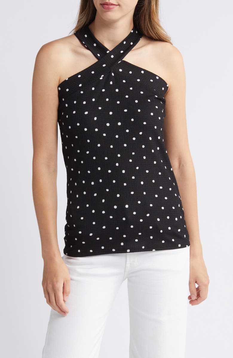 Loveappella Polka Dot Halter Top, Main, color, Black