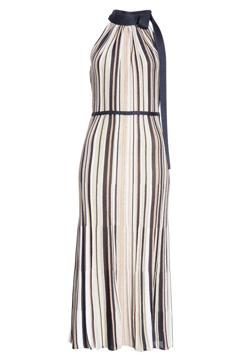 Metallic Stripe Knit Halter Sweater Dress, Alternate, color, NAVY/ ABALONE MULTI