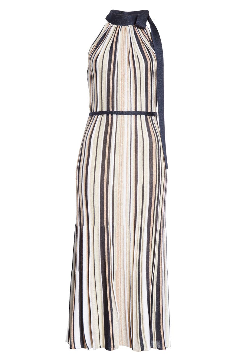St. John Evening Metallic Stripe Knit Halter Sweater Dress, Alternate, color, 