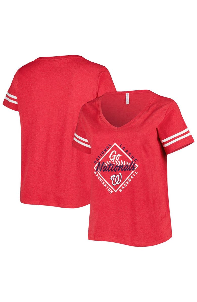 SOFT AS A GRAPE Women's Soft as a Grape Red Washington Nationals Plus Size V-Neck Jersey T-Shirt, Main, color, Red