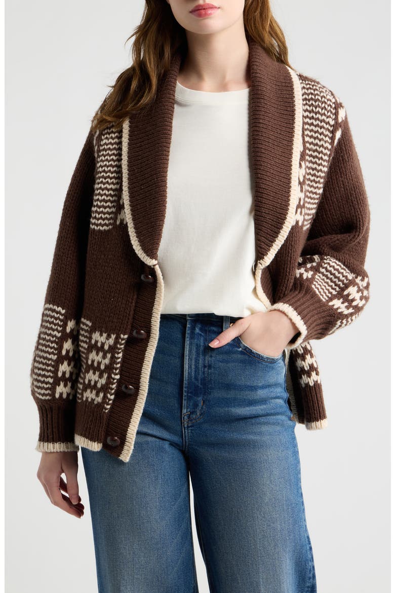 The Chalet Cardigan Sweater, Main, color, WALNUT AND CREAM