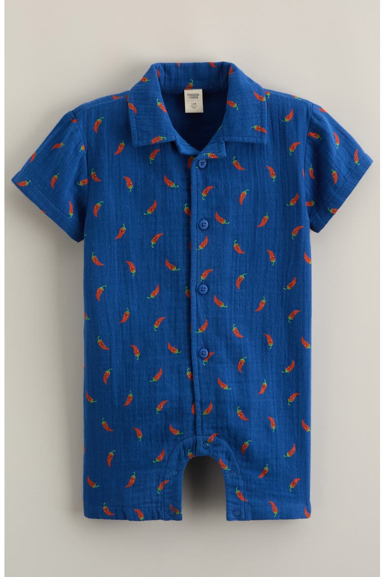 Cotton Gauze Romper, Main, color, BLUE GALAXY CHILI PEPPERS