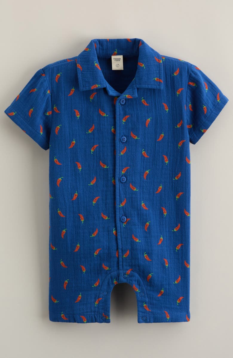 Tucker + Tate Cotton Gauze Romper, Main, color, Blue Galaxy Chili Peppers