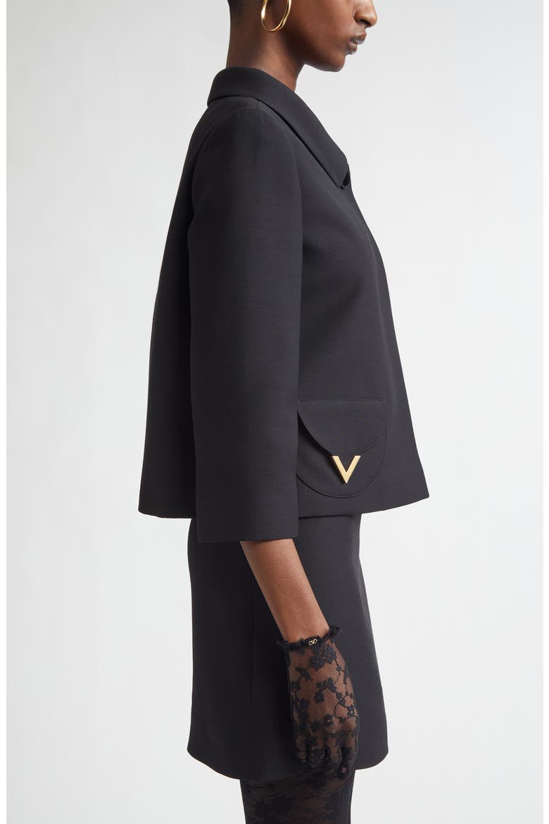 V-Detail Crepe Couture Jacket, Alternate, color, BLACK