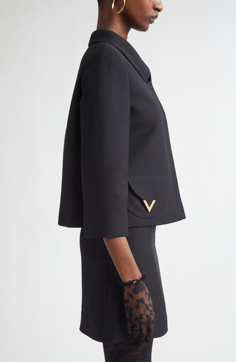 Valentino V-Detail Crepe Couture Jacket, Alternate, color, Black