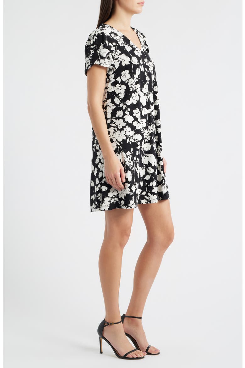 Floral Tulip Sleeve Swing Dress, Alternate, color, ANNE BLACK/ WHITE DOVE