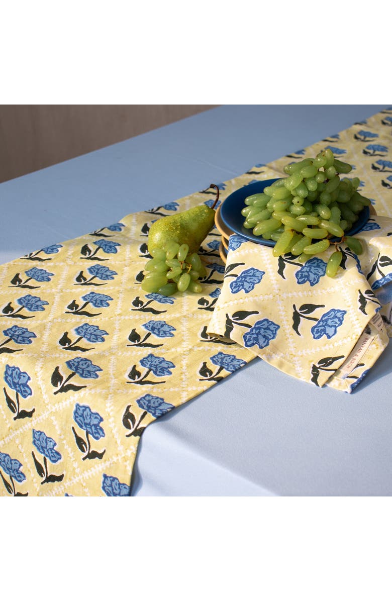Banyan & Birch Noor - Pure Linen Handprinted Table Runner, Alternate, color, Butter Yellow