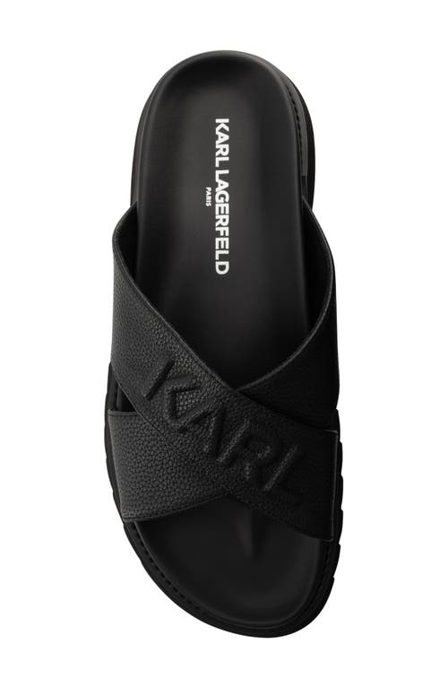 Karl Lagerfeld Paris Tumbled Leather Crisscross Slide Sandal In Black