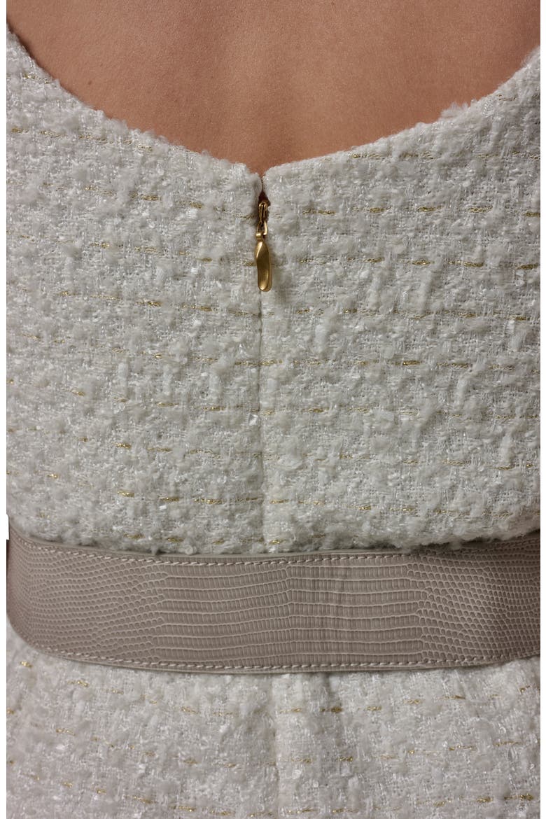 Belted A-Line Midi Dress, Alternate, color, CREAM